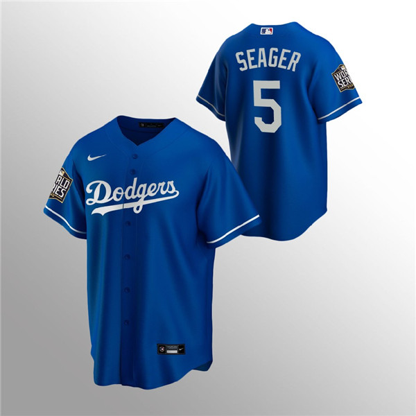 Men's Los Angeles Dodgers Blue #5 Corey Seager 2020 World Series Bound stitched Jersey